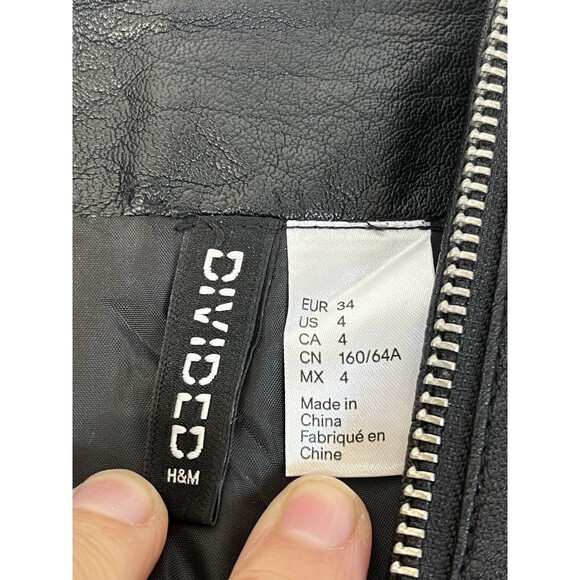 Divided Womens Black Faux Leather Mini Skirt W/ Rose Embroidery . Zippered Front - Picture 3 of 9